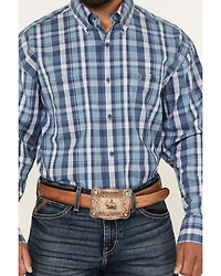 George Strait by Wrangler Men's Plaid Print Long Sleeve Stretch Western Shirt - Big