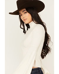 Shyanne Women's Rib Knit Mock Neck Bell Sleeve Top