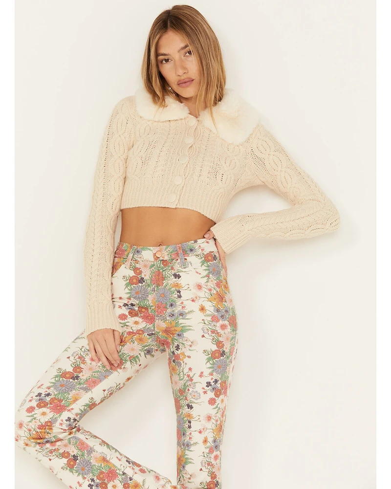 Shyanne Women's Faux Fur Cropped Knit Cardigan