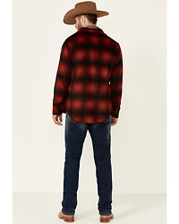 Powder River Outfitters Men's Red Ombre Plaid Wool Button-Front Shirt Jacket