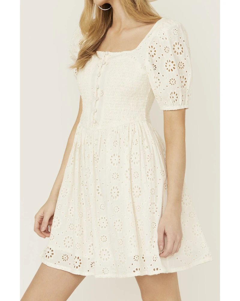 Rock & Roll Denim Women's Eyelet Short Sleeve Mini Dress