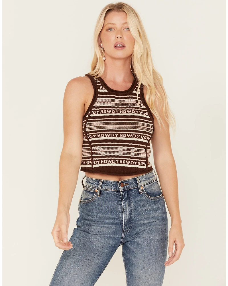 Beyond The Radar Women's Howdy Stripe Knit Sweater Cropped Tank Top