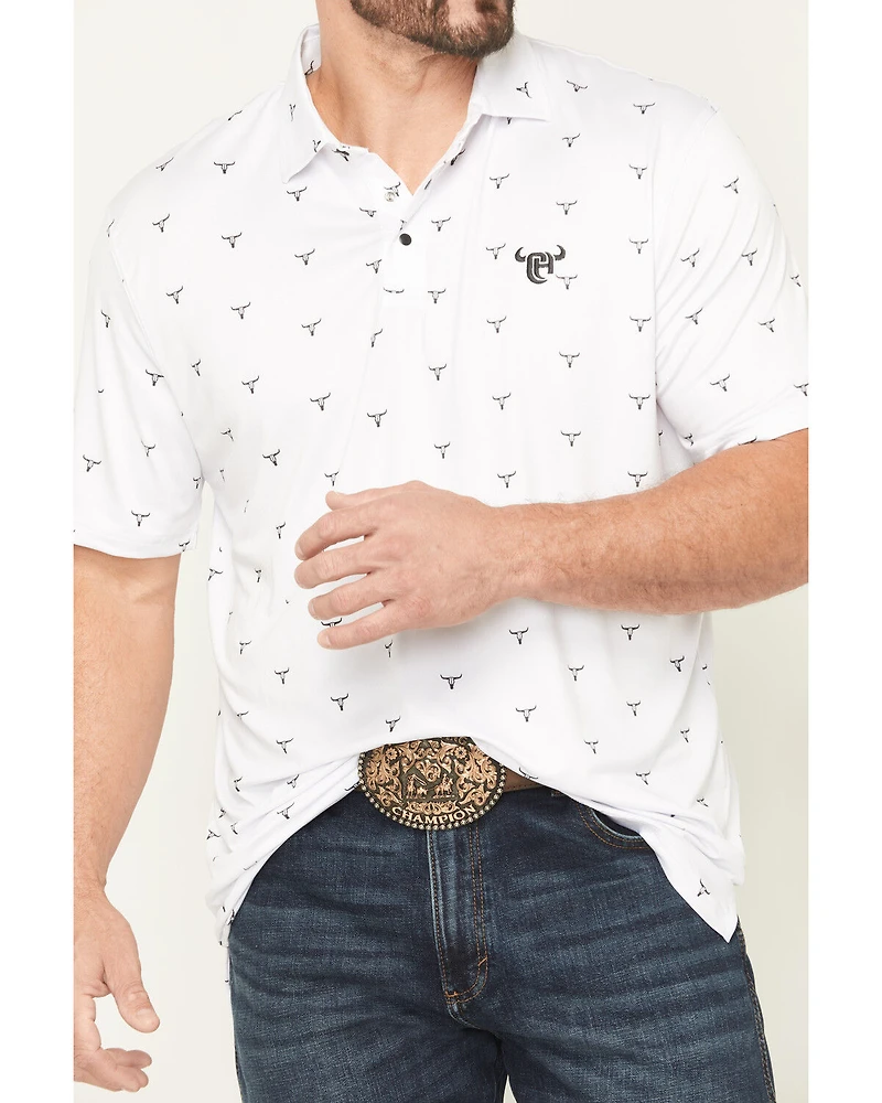 Cowboy Hardware Men's Steerhead Print Short Sleeve Snap Polo