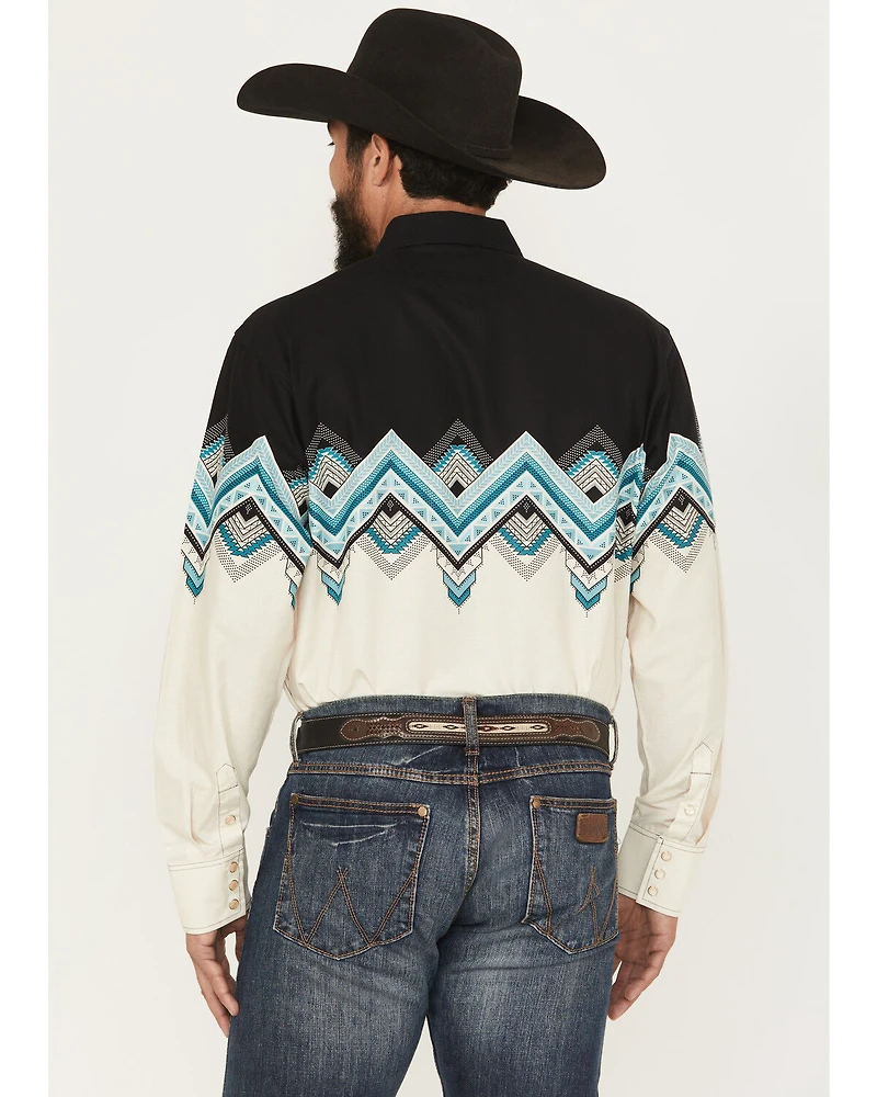 Panhandle Slim Men's Southwestern Border Print Long Sleeve Pearl Snap Western Shirt
