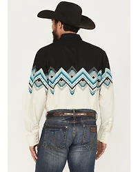 Panhandle Slim Men's Southwestern Border Print Long Sleeve Pearl Snap Western Shirt