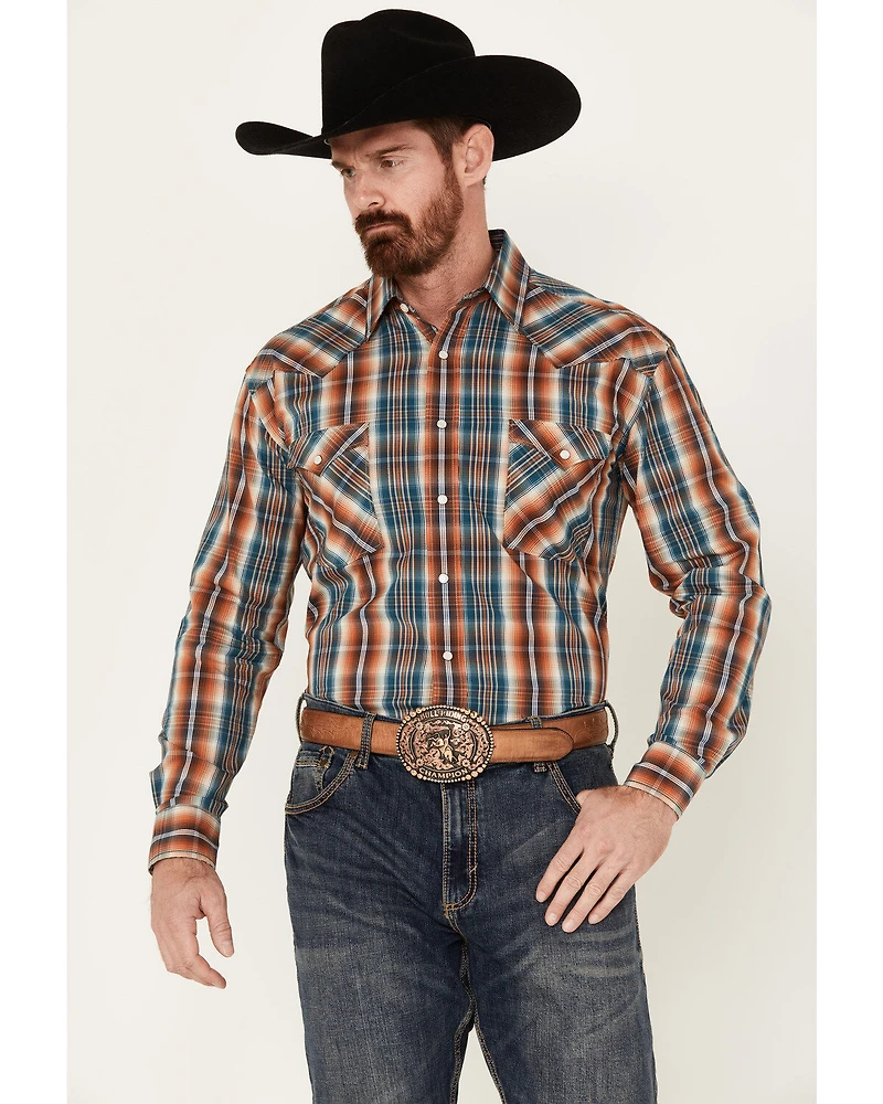 Rough Stock by Panhandle Men's Plaid Print Long Sleeve Stretch Snap Western Shirt