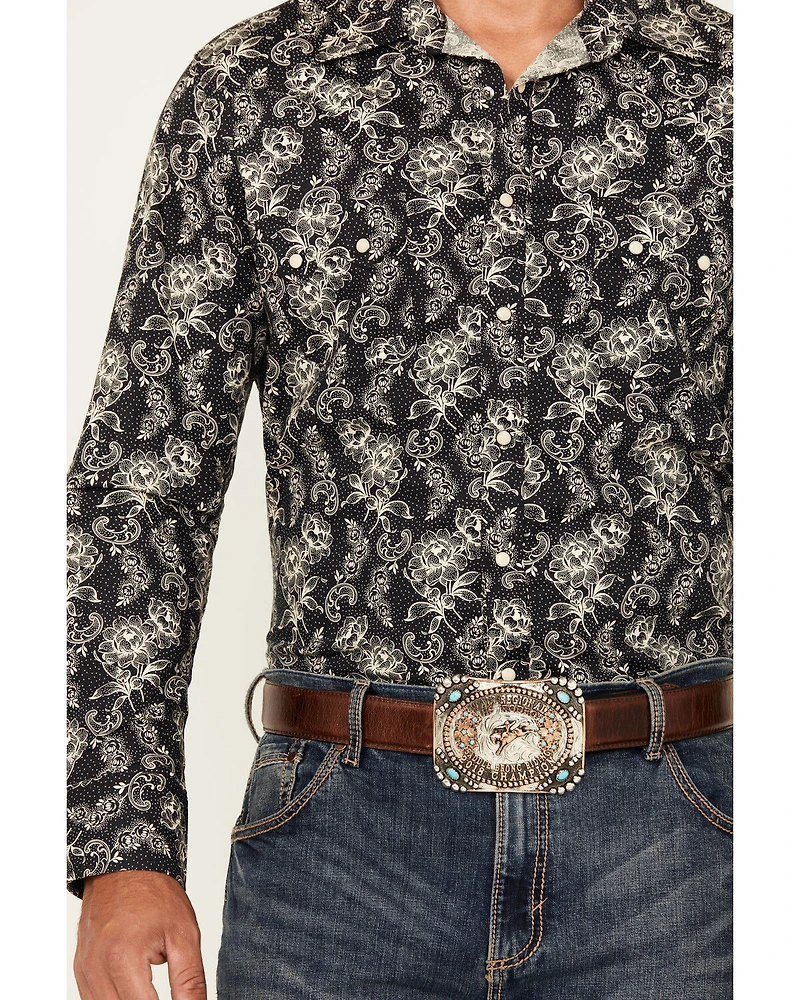 Rock & Roll Denim Men's Floral Print Long Sleeve Snap Stretch Western Shirt