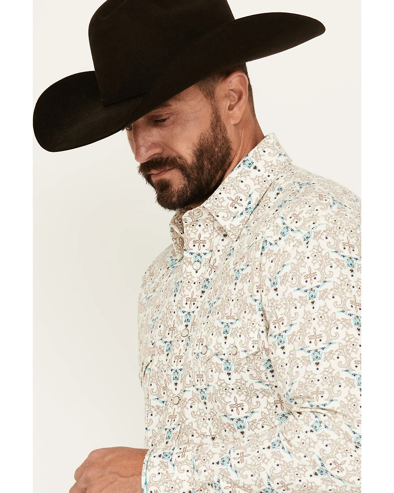 Rough Stock by Panhandle Men's Steer Head Print Long Sleeve Pearl Snap Western Shirt
