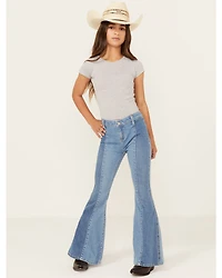 Shyanne Girls' Seraphina Medium Wash Blocked Flare Comfort Stretch Denim Jeans