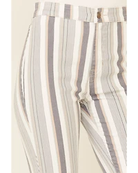 Cello Women's Striped Raw Hem Flare Jeans
