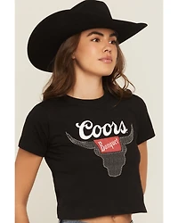 Coors Women's Logo Cattle Rhinestone Short Sleeve Cropped Graphic Tee