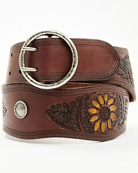 Shyanne Women's Brown Sunflower Tooled Western Belt