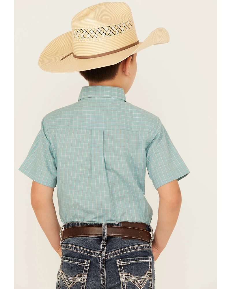 Wrangler Riata Boys' Plaid Print Short Sleeve Button-Down Western Shirt