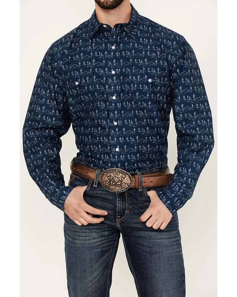 Roper Men's West Made Cactus Print Long Sleeve Pearl Snap Western Shirt