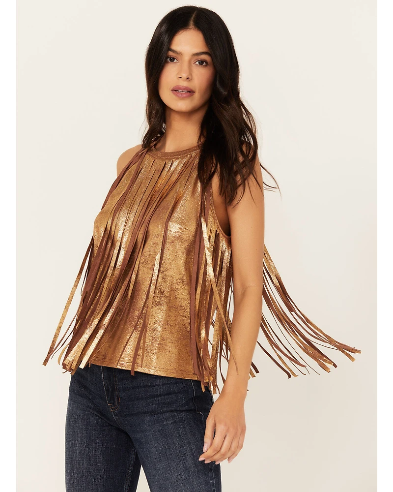 Idyllwind Women's Prescott Foiled Faux Suede Fringe Tank
