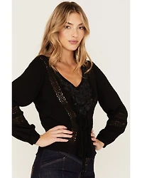 Idyllwind Women's Romance Floral Embroidered Swiss Dot Blouse
