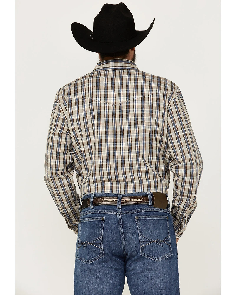 Blue Ranchwear Men's Pradera Plaid Print Long Sleeve Pearl Snap Western Shirt