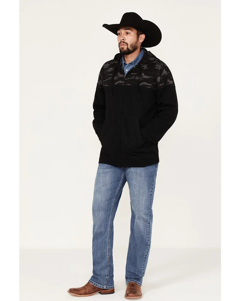 Moonshine Spirit Men's Midnight Camo Color-Blocked Zip-Front Hooded Pullover