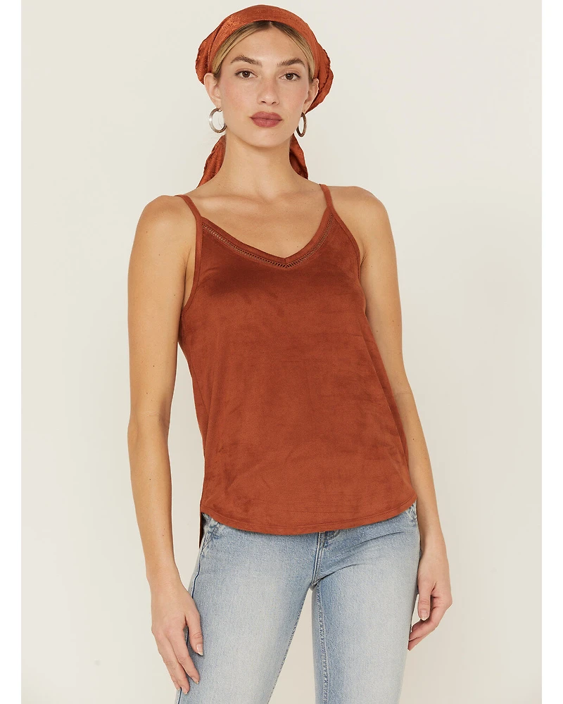 Shyanne Women's Faux Suede Solid Ladder Lace Trim Cami
