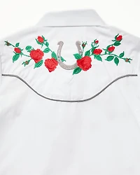 Rodeo Clothing Girls' Rose Horseshoe Embroidered Long Sleeve Pearl Snap Western Shirt