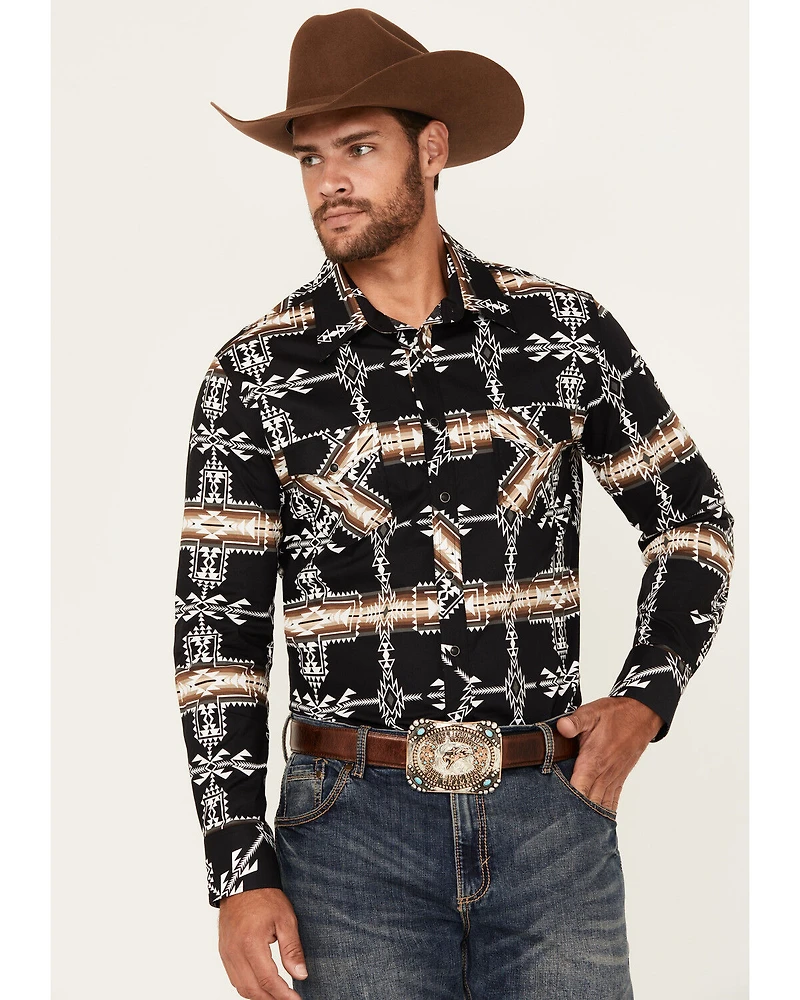 Rock & Roll Denim Men's Southwestern Print Long Sleeve Snap Stretch Western Shirt