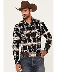 Rock & Roll Denim Men's Southwestern Print Long Sleeve Snap Stretch Western Shirt