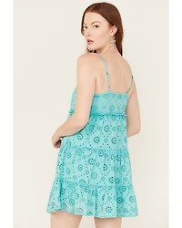 Rock & Roll Denim Women's Eyelet Sleeveless Mini Dress