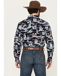 Panhandle Men's Vintage Patriotic Cowboy Long Sleeve Snap Western Shirt