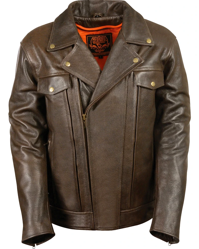 Milwaukee Leather Men's Brown Utility Pocket MC Jacket - Big 4X