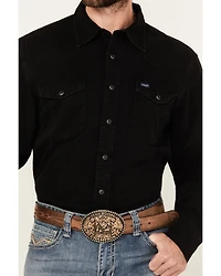Wrangler Men's Solid Long Sleeve Snap Denim Western Shirt