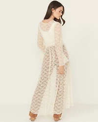 Originality Women's Lace Bell Sleeve Tie Kimono