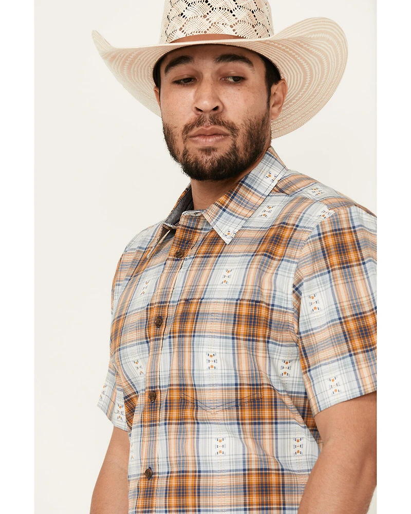 Cody James Men's Spur Dobby Plaid Print Short Sleeve Button-Down Stretch Western Shirt