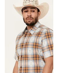 Cody James Men's Spur Dobby Plaid Print Short Sleeve Button-Down Stretch Western Shirt