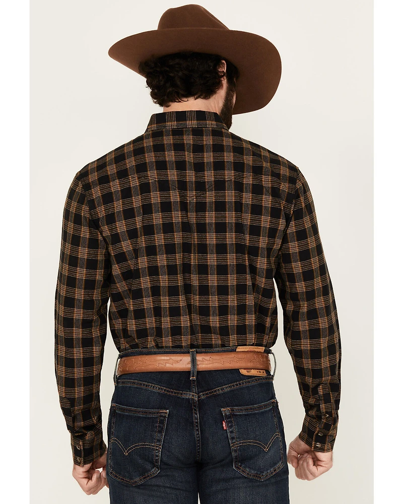 Blue Ranchwear Men's Cedar Plaid Print Long Sleeve Snap Western Shirt