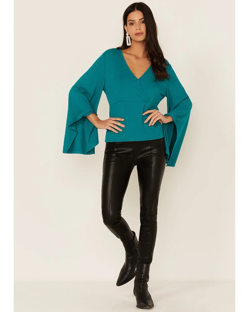 Wrangler Women's Teal Surplice Knit Bell Sleeve Top