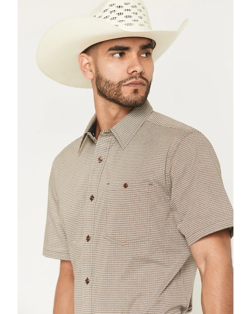 RANK 45® Men's Canyon Echo Micro Geo Print Short Sleeve Button-Down Stretch Western Shirt
