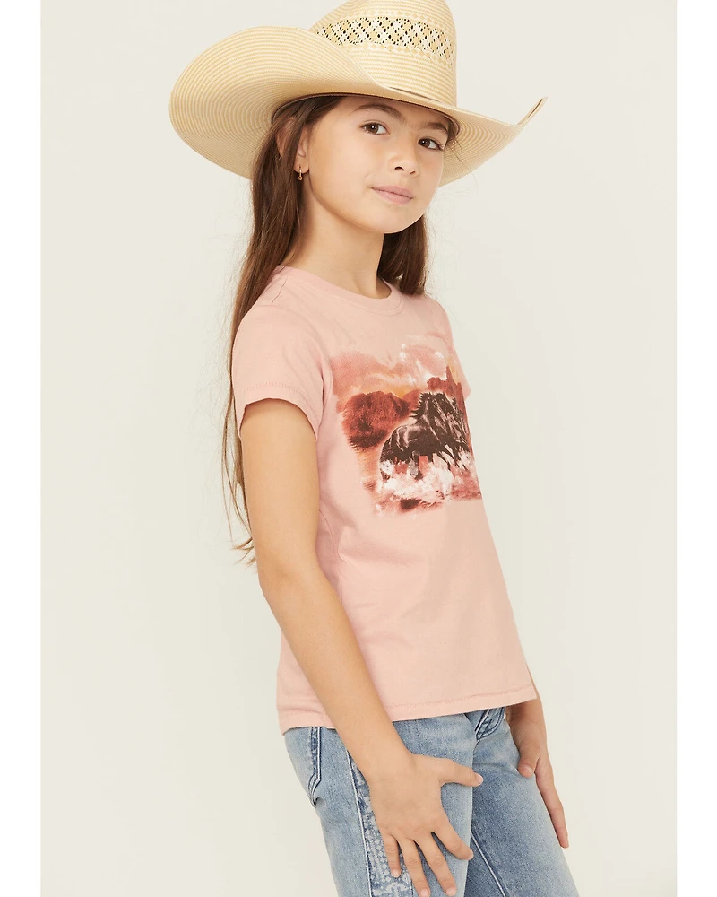 Shyanne Girls' Running Horses Short Sleeve Graphic Tee