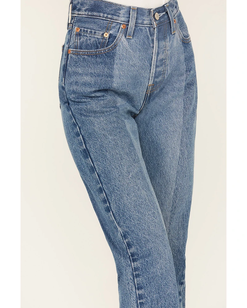 Levi's Women's Medium Wash Laser Craft High Rise Two Toned 501 Straight Jeans