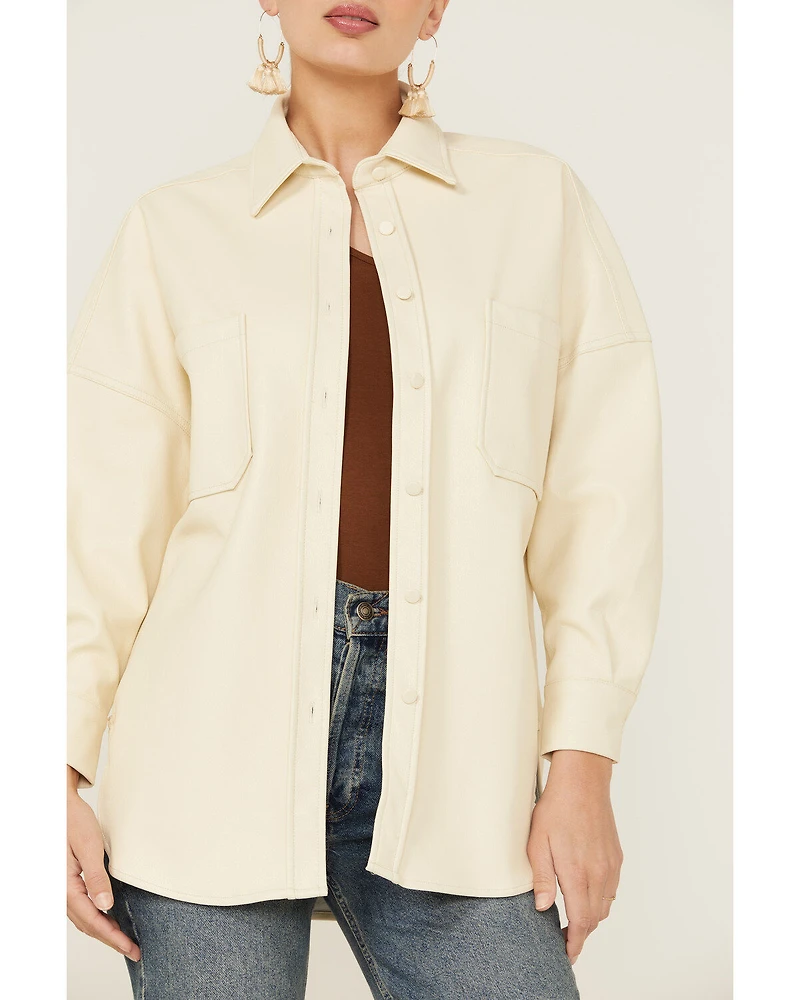 Sadie & Sage Women's Faux Leather Ecru Shacket