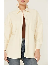 Sadie & Sage Women's Faux Leather Ecru Shacket
