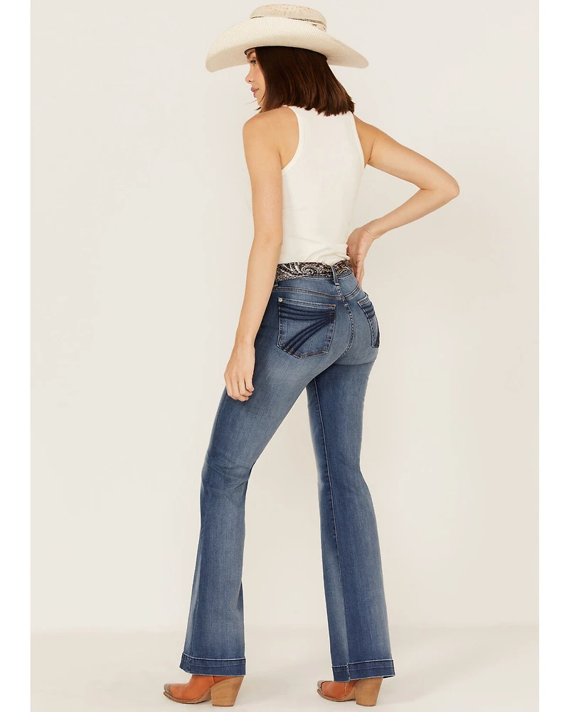 7 For all Mankind Women's Medium Wash Mid Rise Tailorless Dojo Trouser Stretch Denim Jeans