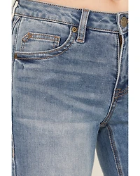 Rock & Roll Denim Women's Medium Wash Mid Rise Distressed Bootcut Stretch Jeans