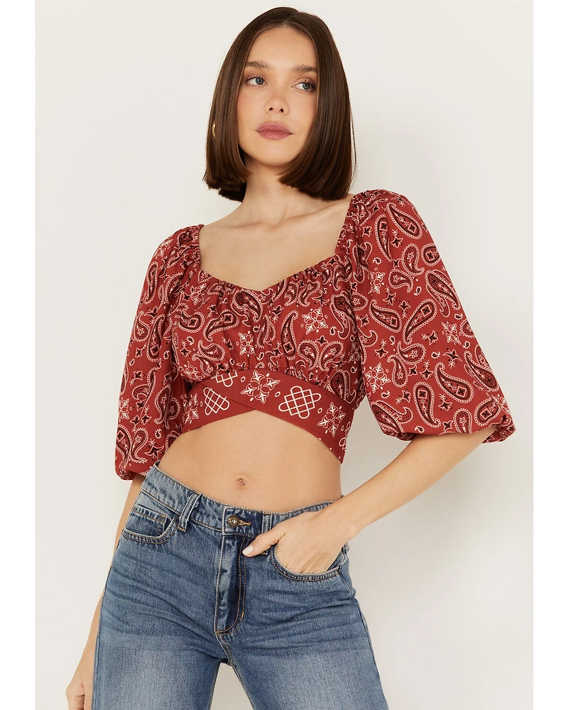 Beyond The Radar Women's Bandana Print Tie Back Top