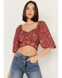 Beyond The Radar Women's Bandana Print Tie Back Top