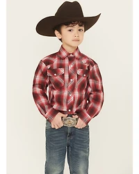 Roper Boys' Plaid Print Long Sleeve Pearl Snap Western Shirt