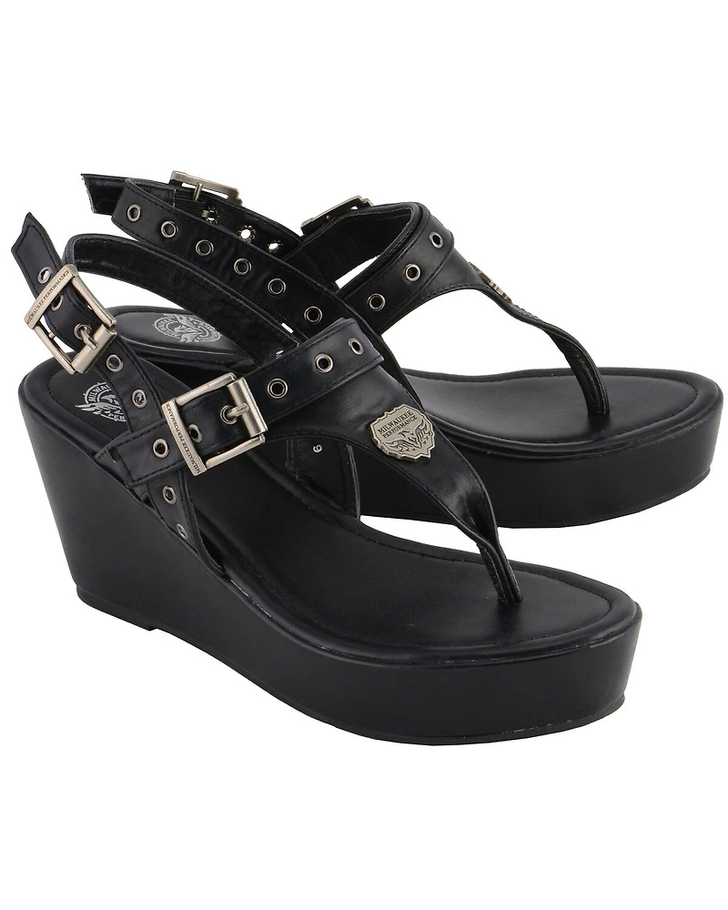 Milwaukee Leather Women's Buckle Strap Wedge Sandals