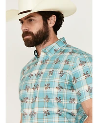 RANK 45® Men's Folklore Plaid Print Short Sleeve Button-Down Performance Stretch Western Shirt
