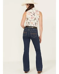 Rock & Roll Denim Women's Dark Wash Mid Rise Boot Stitch Stretch Trouser Jeans