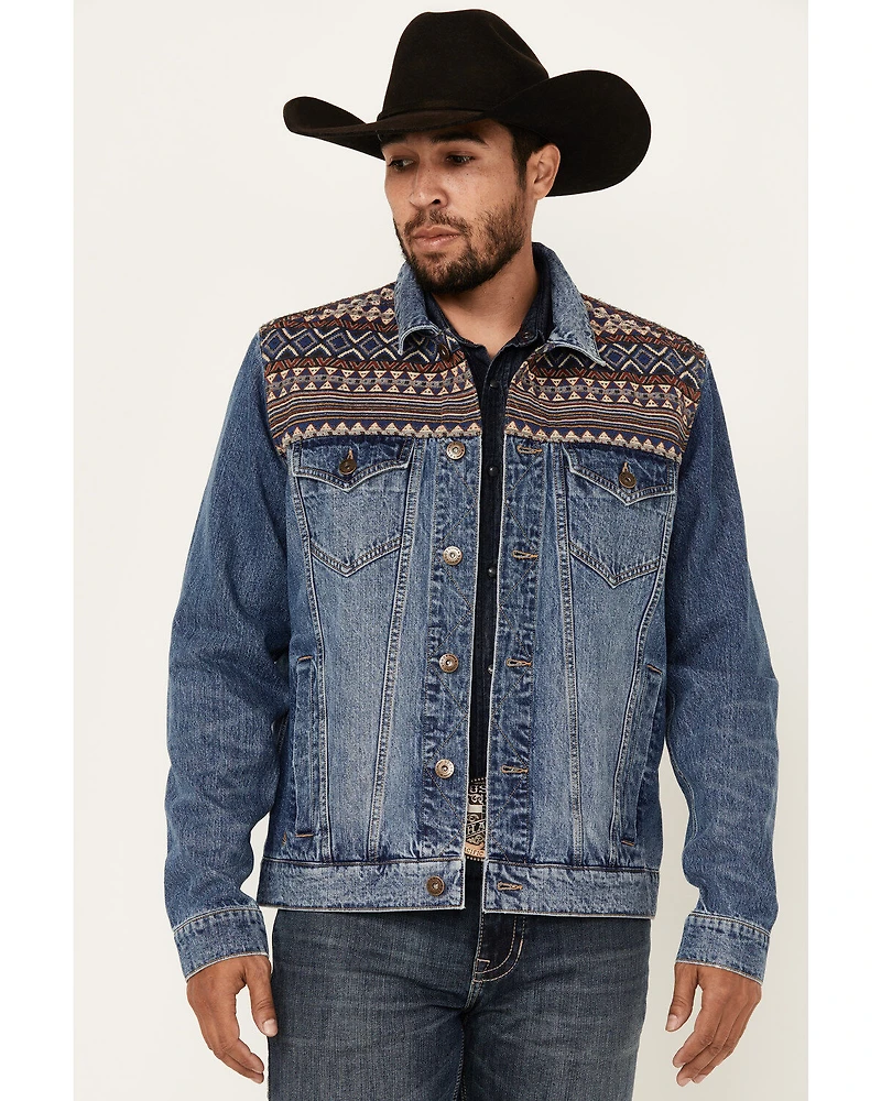 Cody James Men's Gaucho Southwestern Print Yoke Stretch Denim Jacket