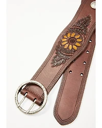 Shyanne Women's Brown Sunflower Tooled Western Belt